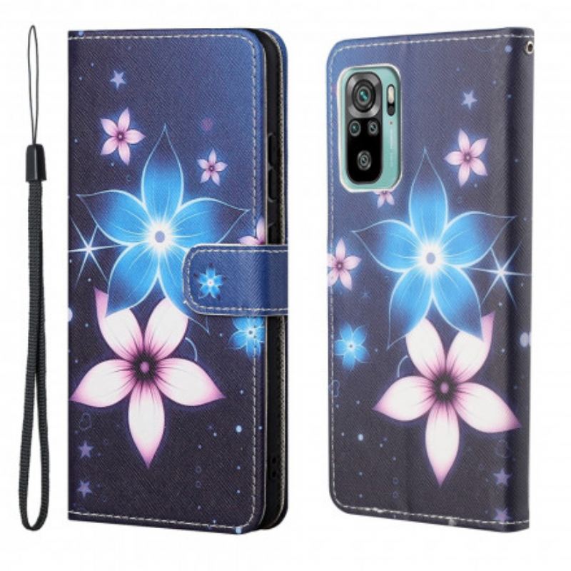 Housse Xaiomi Redmi 10 Fleurs Lunaires à Lanière