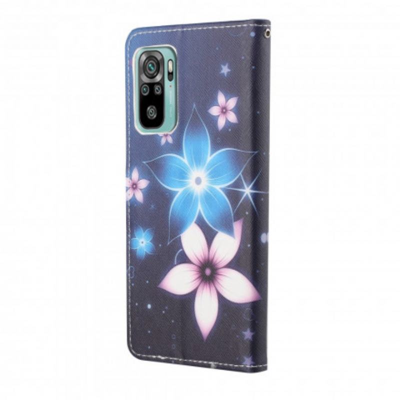 Housse Xaiomi Redmi 10 Fleurs Lunaires à Lanière