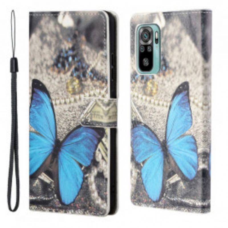 Housse Xiaomi Redmi 10 Papillon Bleu à Lanière