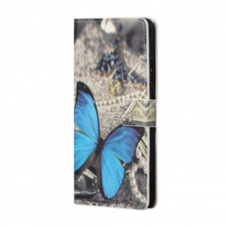 Housse Xiaomi Redmi 10 Papillon Bleu à Lanière