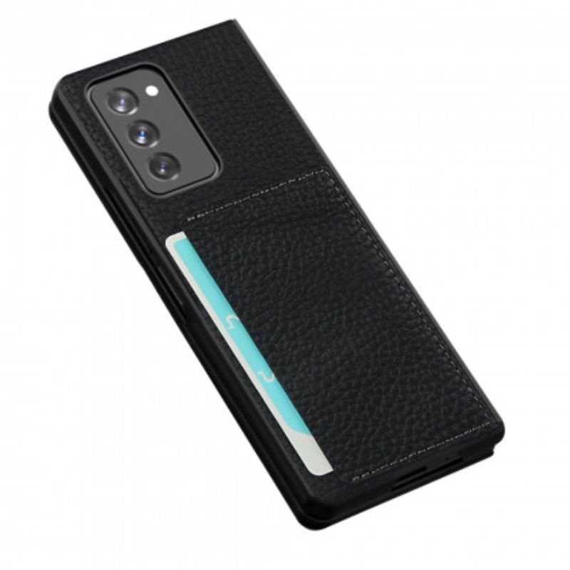 Coque Samsung Galaxy Z Fold2 Cuir Litchi Véritable avec Porte-Carte