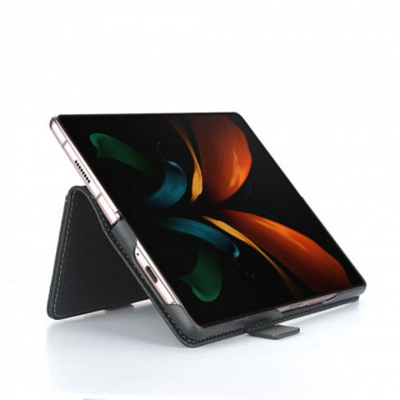 Housse Samsung Galaxy Z Fold2 Cuir Litchi Véritable