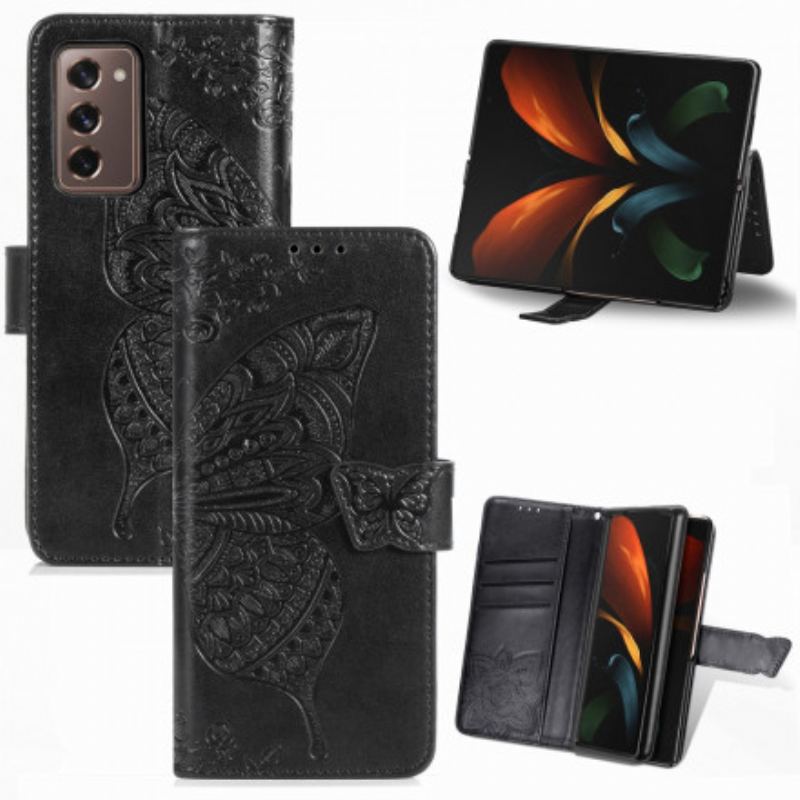 Housse Samsung Galaxy Z Fold2 Papillon Design avec Lanière