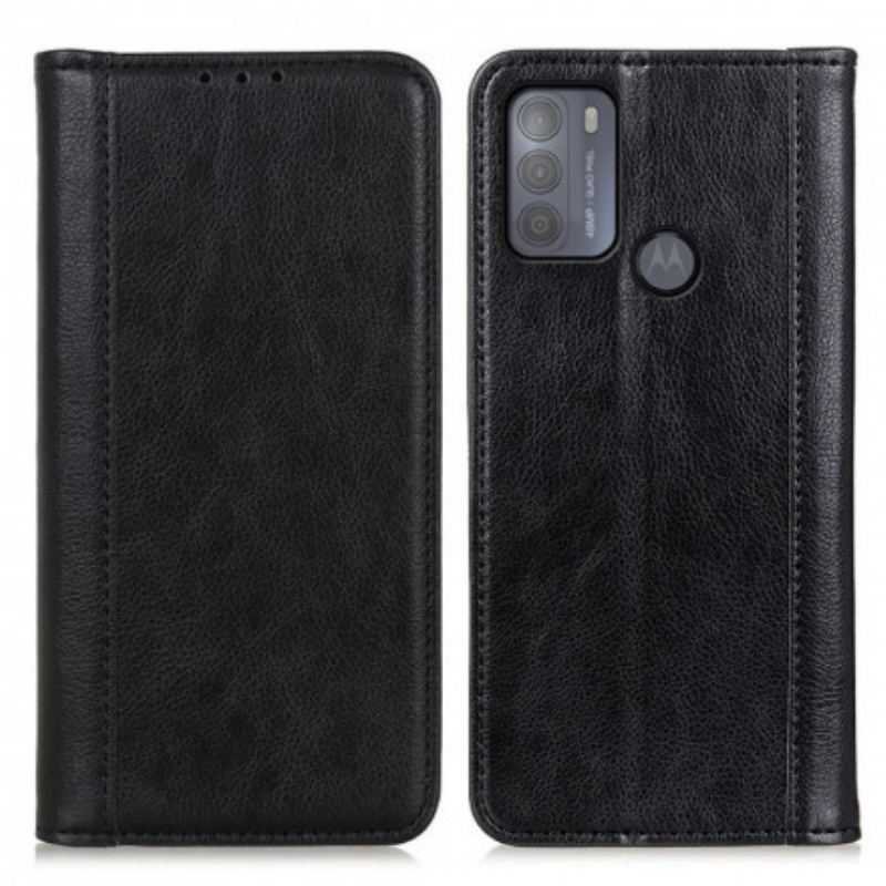 Flip Cover Moto G50 Version Cuir Litchi Fendu