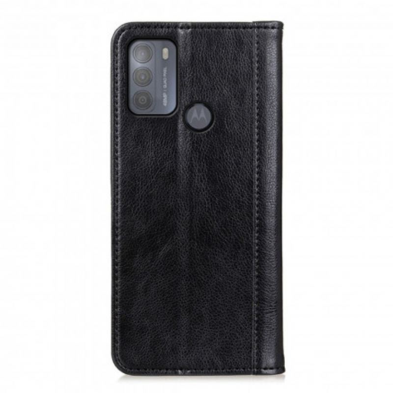 Flip Cover Moto G50 Version Cuir Litchi Fendu