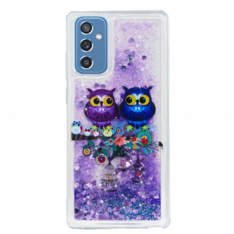 Coque Samsung Galaxy M52 5G Couple de Hiboux Violets