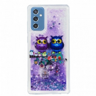 Coque Samsung Galaxy M52 5G Couple de Hiboux Violets