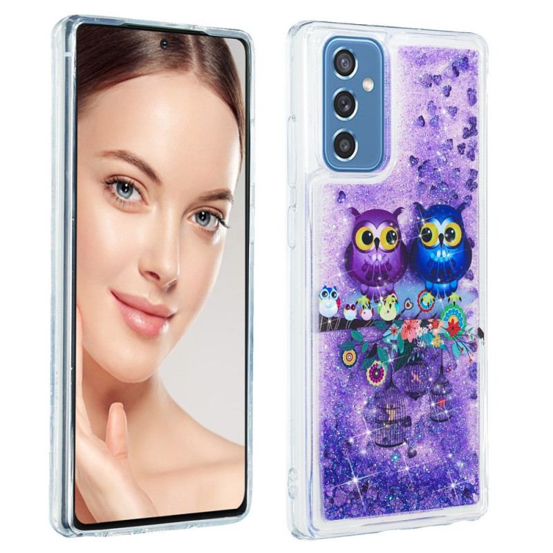 Coque Samsung Galaxy M52 5G Couple de Hiboux Violets