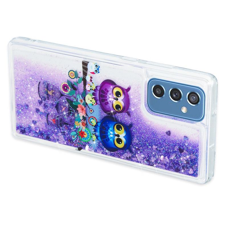 Coque Samsung Galaxy M52 5G Couple de Hiboux Violets