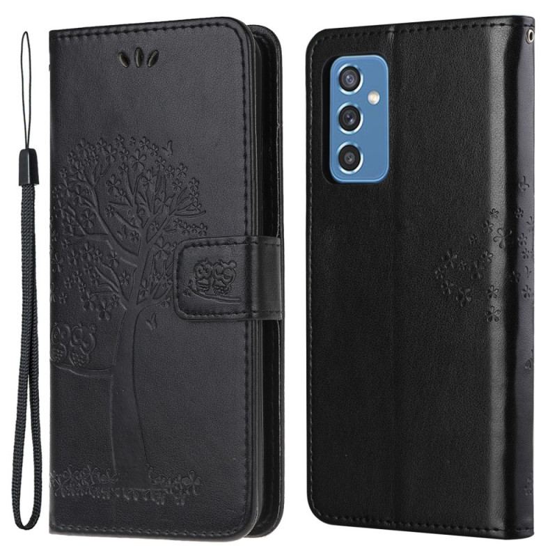 Housse Samsung Galaxy M52 5G Arbre et Hiboux à Lanière