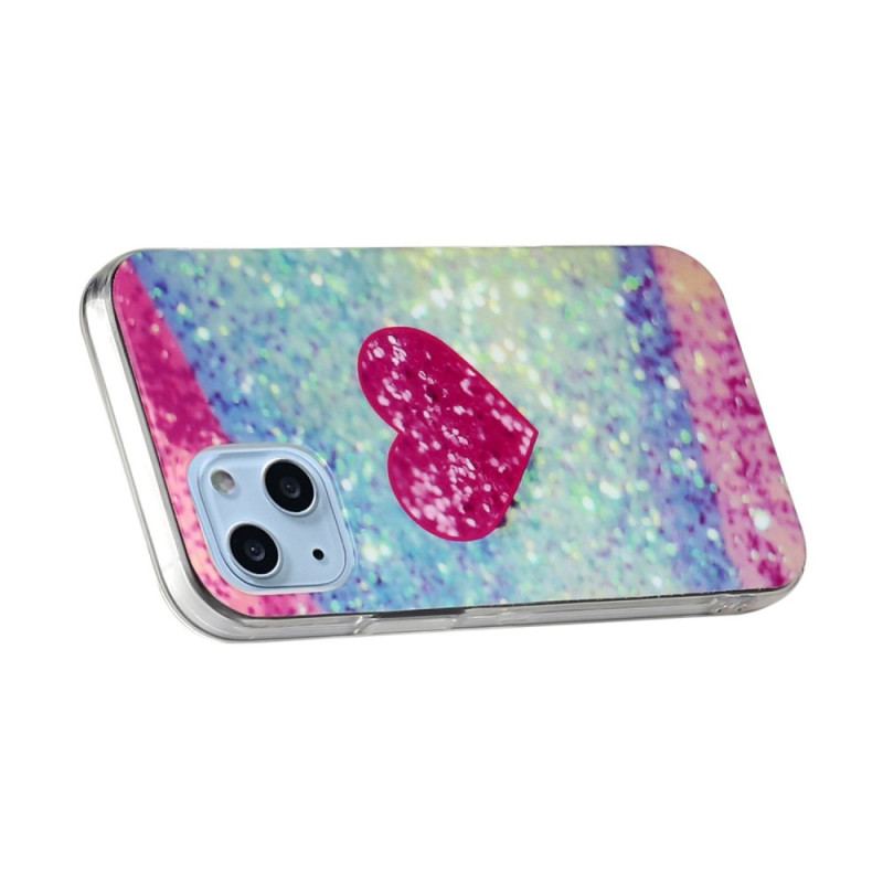 Coque iPhone 14 Coeur Paillettes