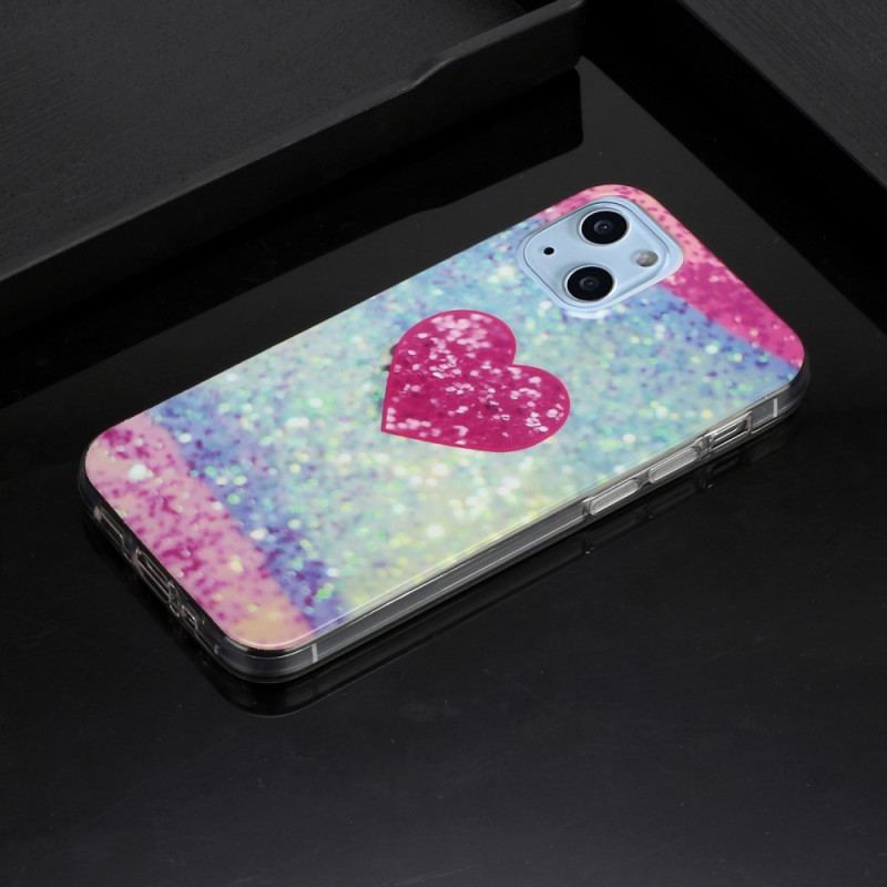 Coque iPhone 14 Coeur Paillettes