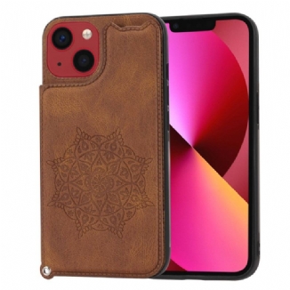 Coque iPhone 14 Mandala Porte-Cartes à Lanière