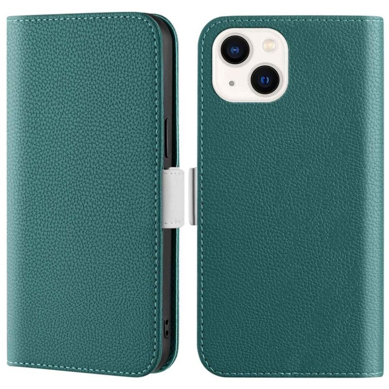 Flip Cover iPhone 14 Simili Cuir Litchi