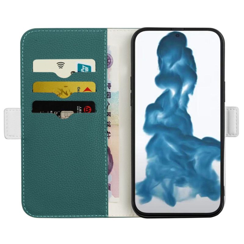 Flip Cover iPhone 14 Simili Cuir Litchi