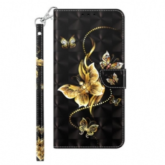 Housse iPhone 14 Papillons Dorés à Lanière