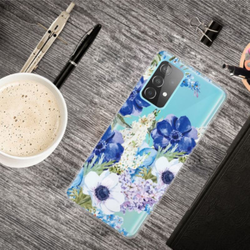 Coque Samsung Galaxy A32 5G Fleurs Bleues Aquarelle