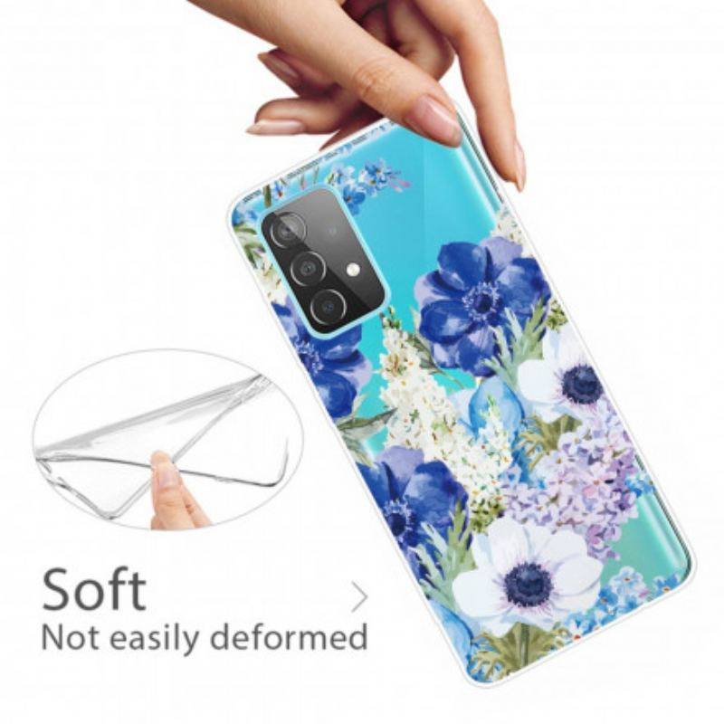 Coque Samsung Galaxy A32 5G Fleurs Bleues Aquarelle