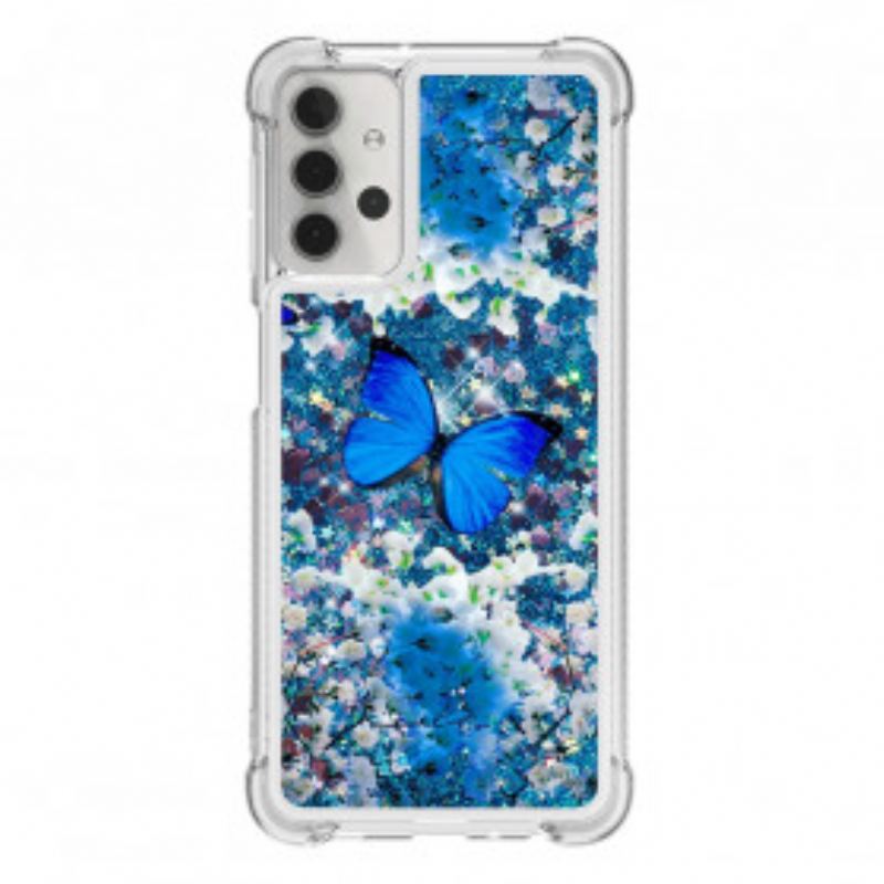 Coque Samsung Galaxy A32 5G Papillons Bleus Paillettes