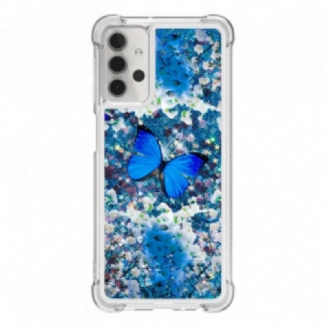 Coque Samsung Galaxy A32 5G Papillons Bleus Paillettes