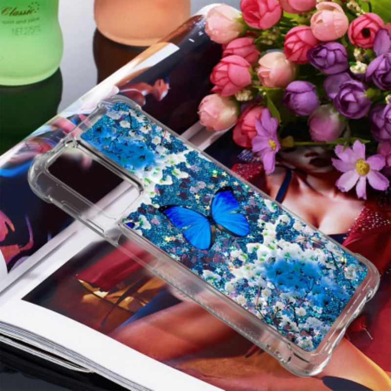 Coque Samsung Galaxy A32 5G Papillons Bleus Paillettes