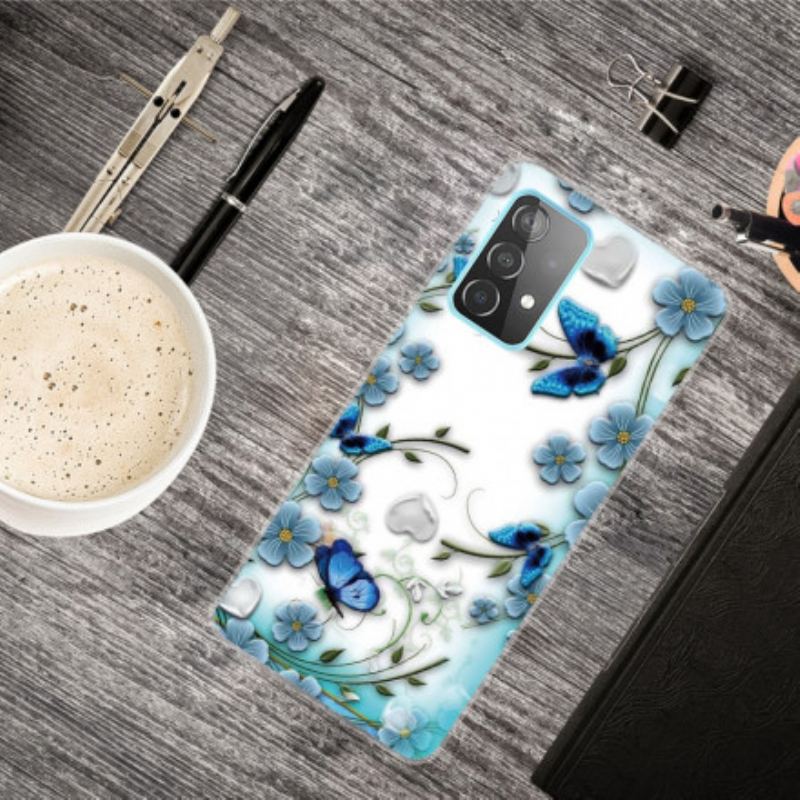 Coque Samsung Galaxy A32 5G Papillons et Fleurs Rétros