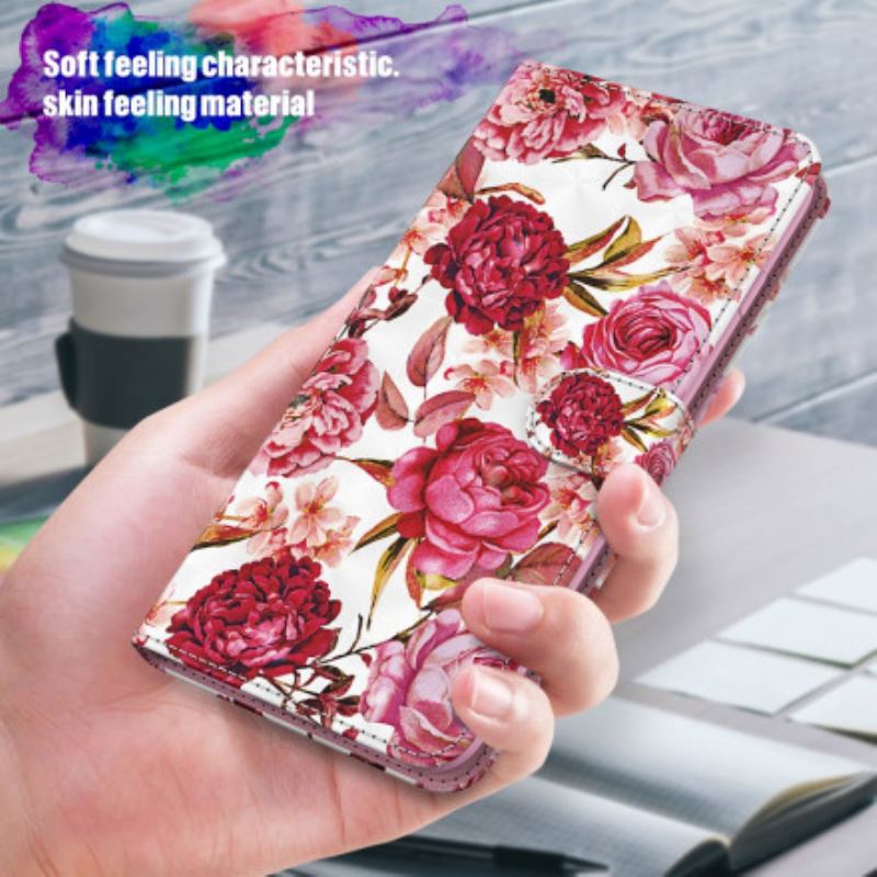 Housse Samsung Galaxy A32 5G Light Spot Roses avec Lanière