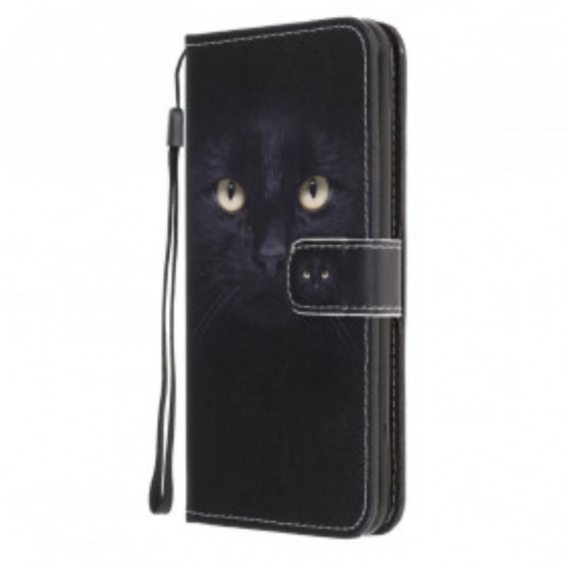 Housse Samsung Galaxy A32 5G Yeux de Chat Noir à Lanière