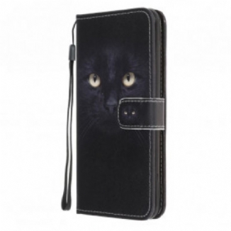 Housse Samsung Galaxy A32 5G Yeux de Chat Noir à Lanière