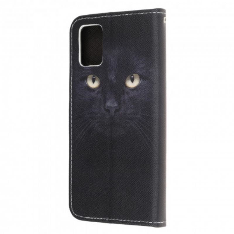 Housse Samsung Galaxy A32 5G Yeux de Chat Noir à Lanière