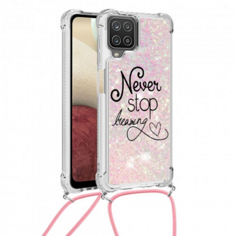 Coque Samsung Galaxy A12 / M12 à Cordon Paillettes Never Stop