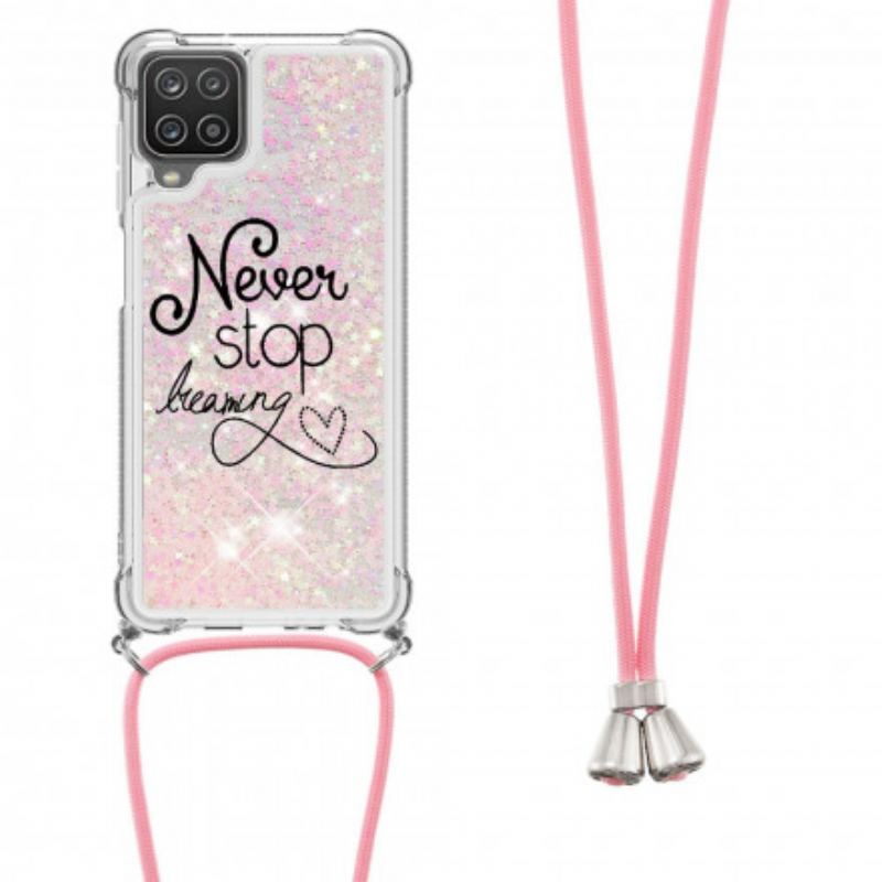 Coque Samsung Galaxy A12 / M12 à Cordon Paillettes Never Stop