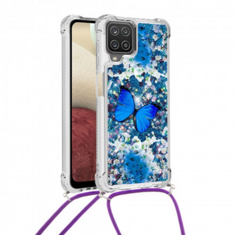 Coque Samsung Galaxy A12 / M12 à Cordon Paillettes Papillons