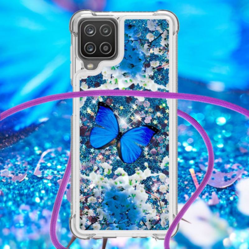 Coque Samsung Galaxy A12 / M12 à Cordon Paillettes Papillons