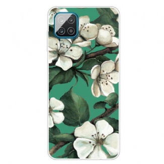 Coque Samsung Galaxy A12 / M12 Fleurs Blanches Peintes