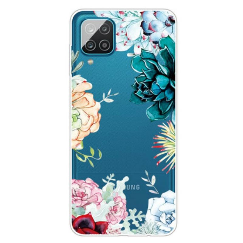 Coque Samsung Galaxy A12 / M12 Transparente Fleurs Aquarelle