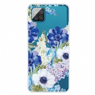 Coque Samsung Galaxy A12 / M12 Transparente Fleurs Bleues Aquarelle