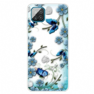 Coque Samsung Galaxy A12 / M12 Transparente Papillons et Fleurs Rétros