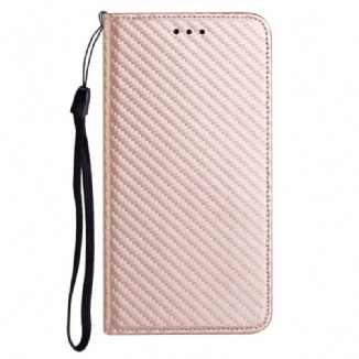 Flip Cover Samsung Galaxy A12 / M12 Fibre Carbone à Lanière