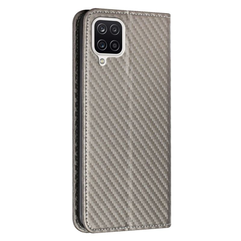 Flip Cover Samsung Galaxy A12 / M12 Fibre Carbone à Lanière