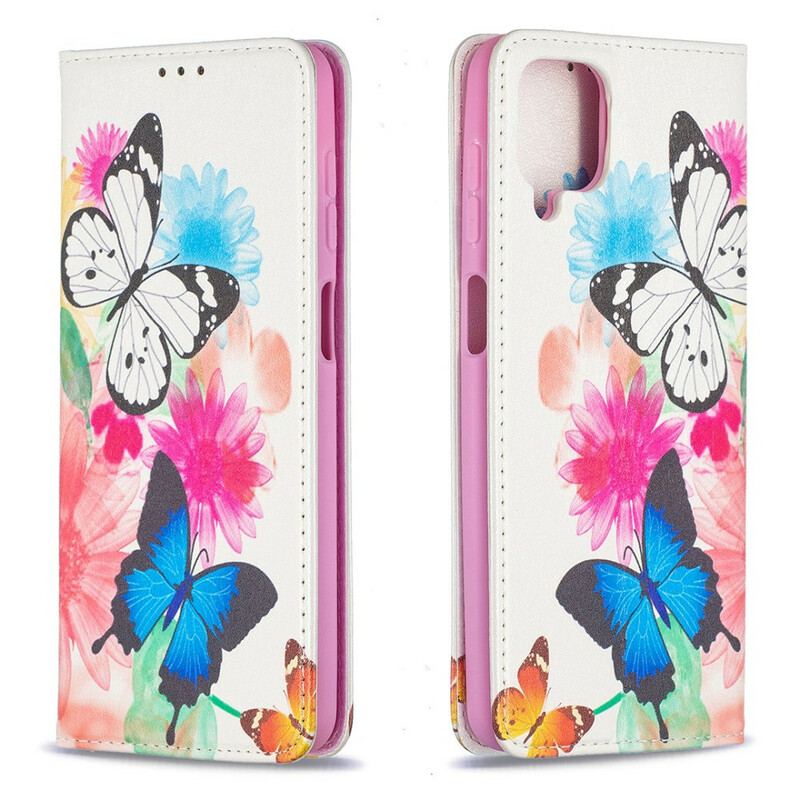 Flip Cover Samsung Galaxy A12 / M12 Papillons Colorés