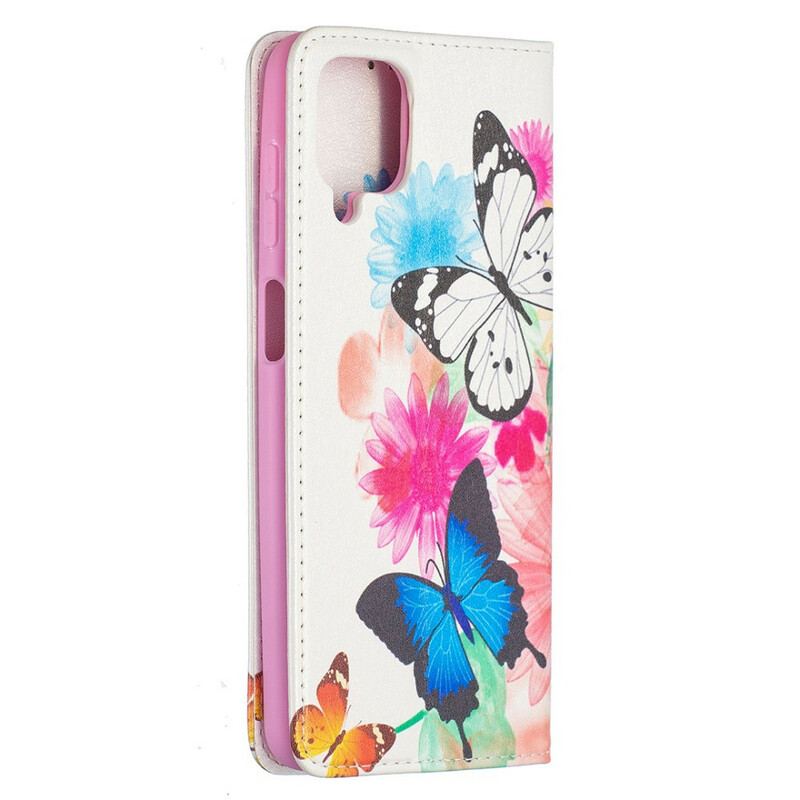 Flip Cover Samsung Galaxy A12 / M12 Papillons Colorés