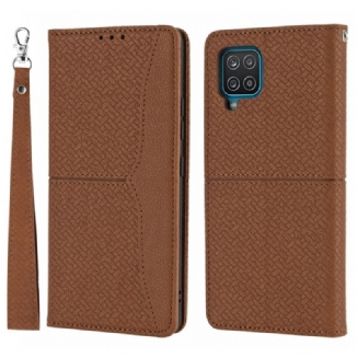 Flip Cover Samsung Galaxy A12 / M12 Style Cuir Tissée à Lanière