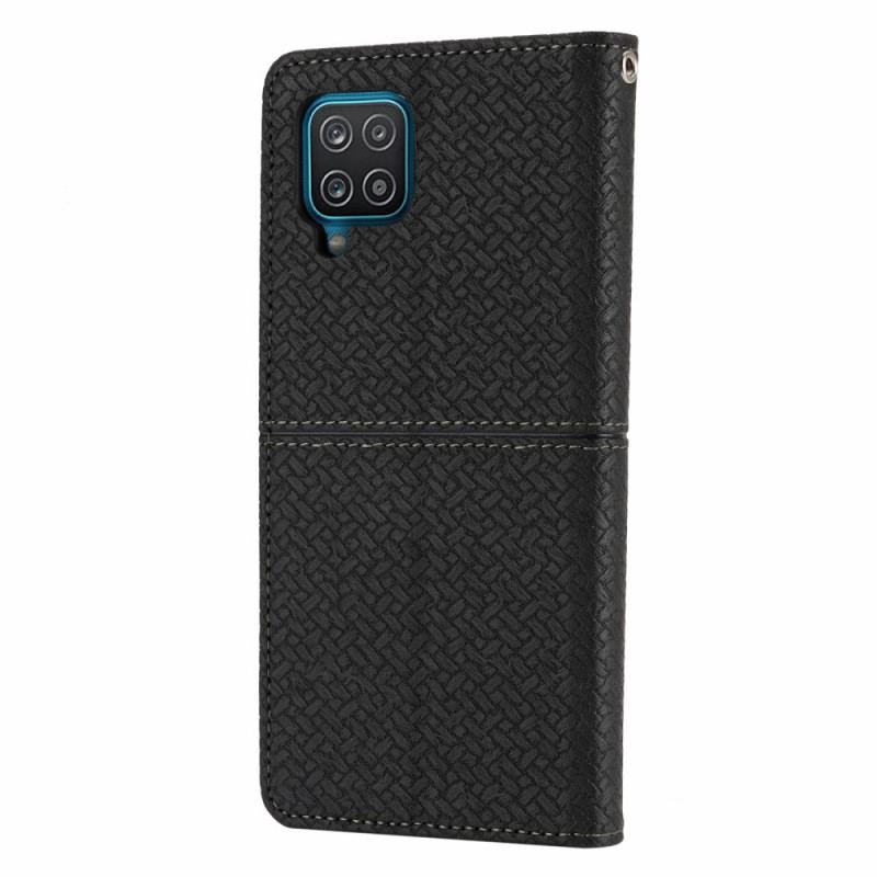 Flip Cover Samsung Galaxy A12 / M12 Style Cuir Tissée à Lanière