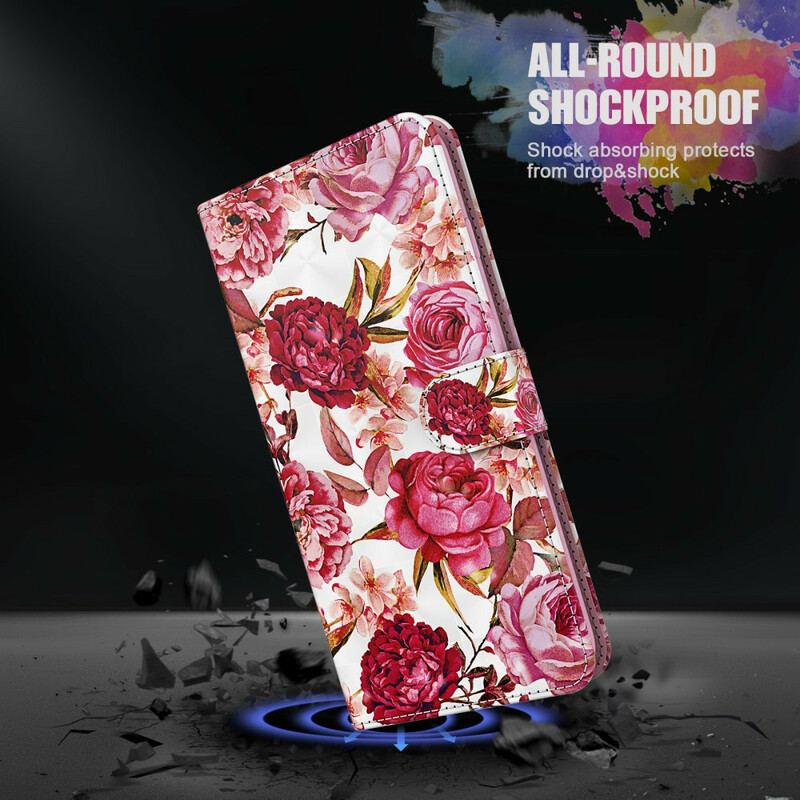 Housse Samsung Galaxy A12 / M12 Light Spot Roses avec Lanière