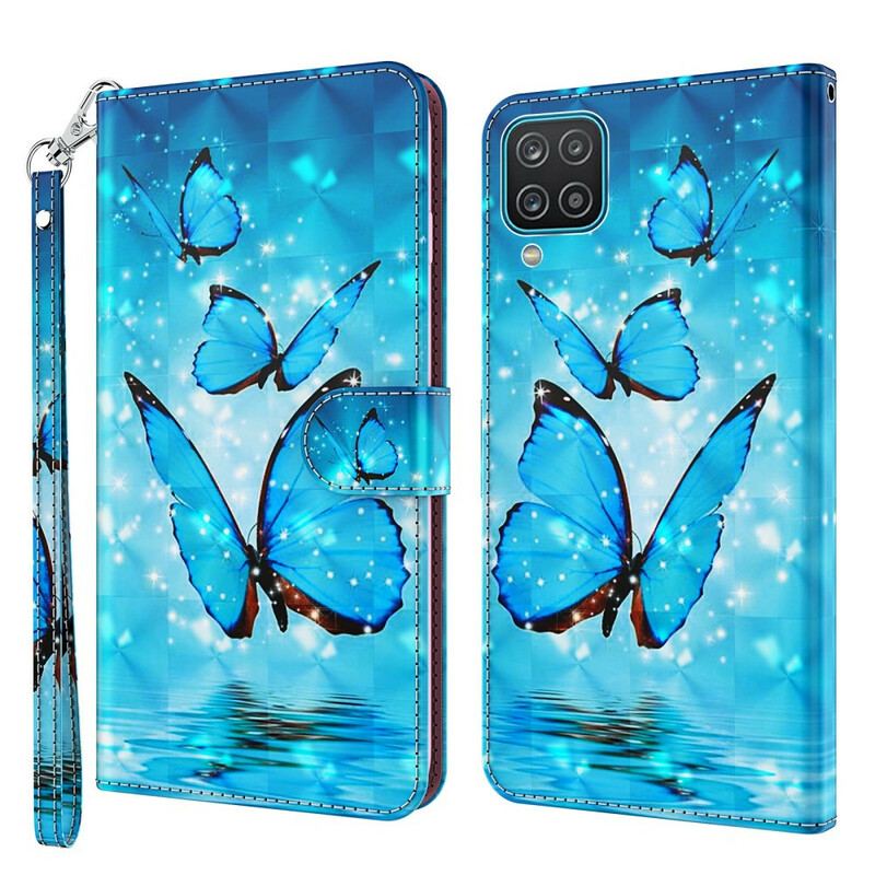 Housse Samsung Galaxy A12 / M12 Papillons Bleus Volants