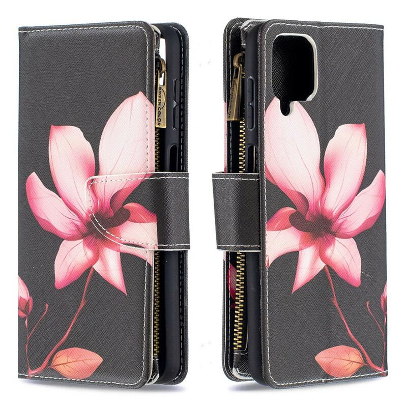 Housse Samsung Galaxy A12 / M12 Poche Zippée Fleur