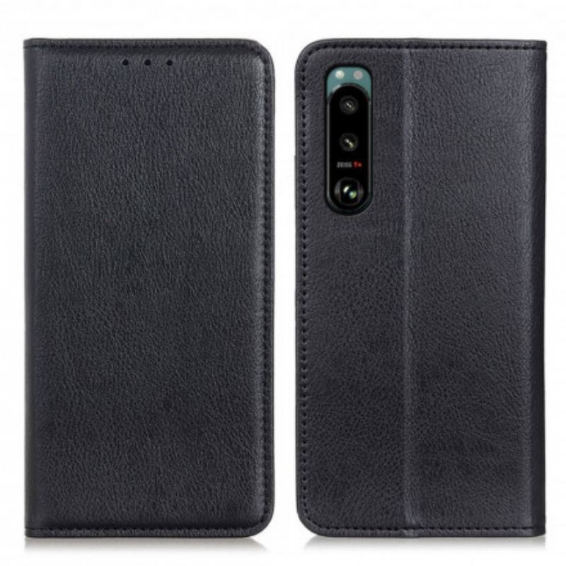 Flip Cover Sony Xperia 5 III Cuir Litchi Fendu Simple