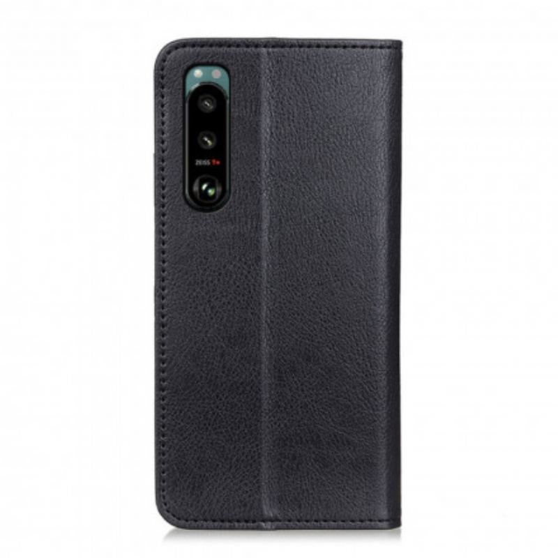 Flip Cover Sony Xperia 5 III Cuir Litchi Fendu Simple