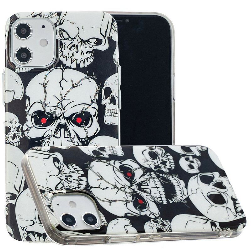 Coque iPhone 12 / 12 Pro Attention Têtes de Mort Fluorescente